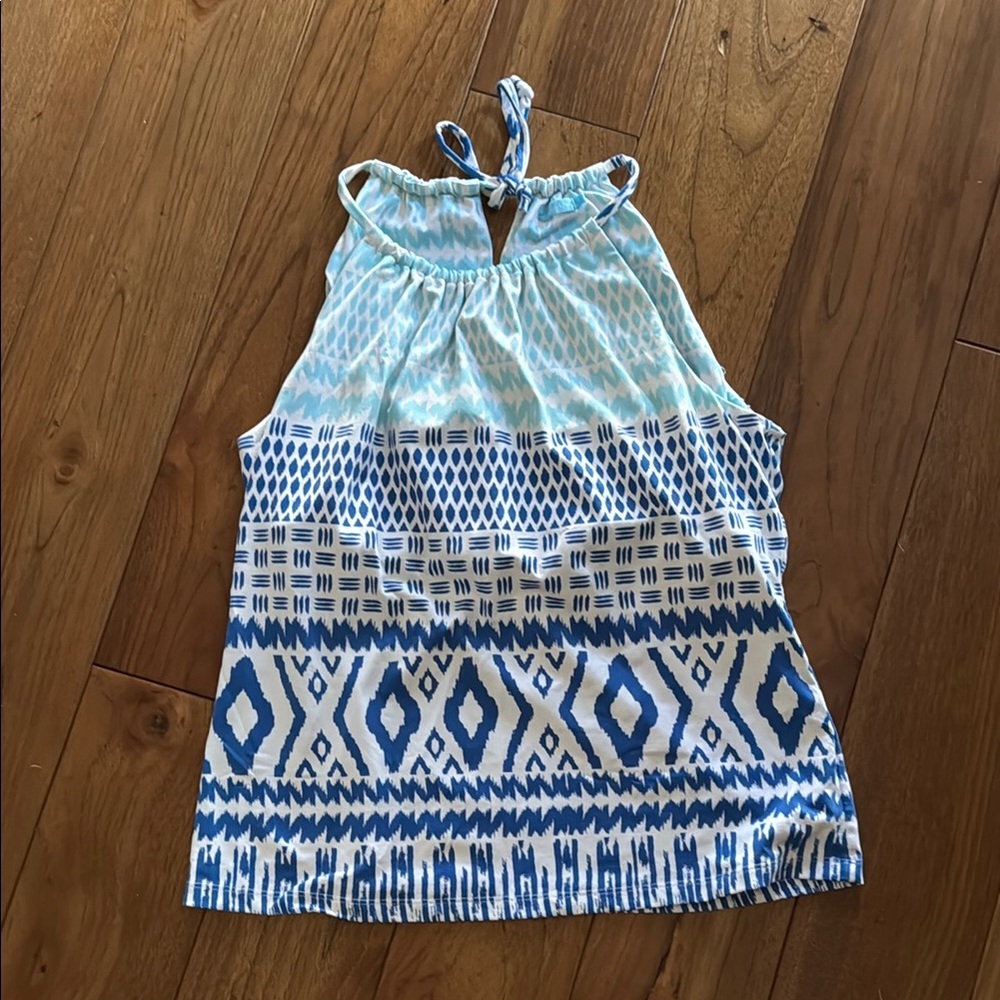 J. McLaughlin Light Blue and White Tribal Print Camisole